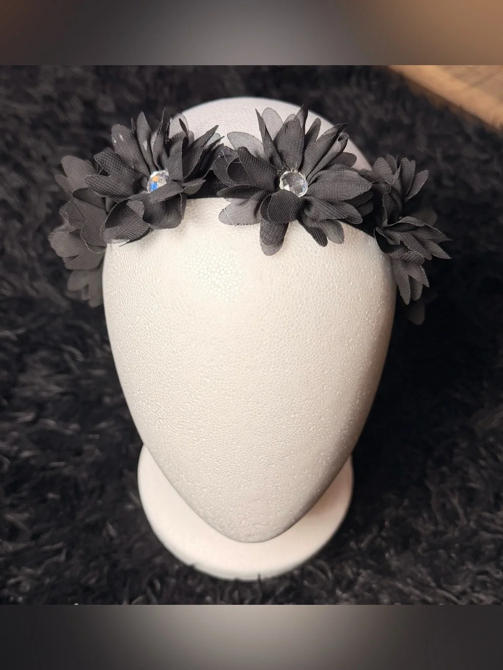 Black Floral Headband Rhinestone Flower Crown Gothic Y2K Coquette Hair Festival